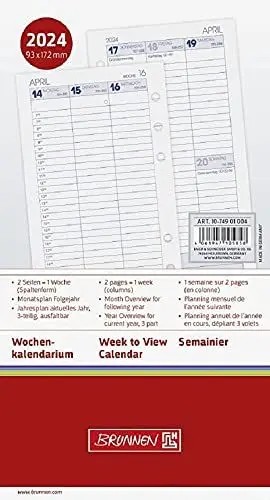 Produktbild: BRUNNEN Wochenkalendarium FILIUS 2024 2 Seiten = 1 Woche Blattgröße 9,3 x 17,2 cm weiß