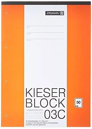 Produktbild: Brunnen 1042923 KIESER-Block Lineatur 3 (A4, Weiß, 50 Blatt, blanko, 80 g/m², Klasse 3)