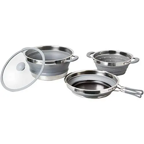 Produktbild: BRUNNER Volcano Faltbares Kochset 4-TLG. klappbar Sieb Topf Pfanne stapelbar Camping Kochgeschirr