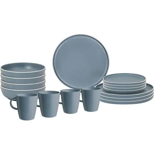 Produktbild: BRUNNER Melamin Geschirr Set Lunch Box Dolomit Stone Touch Camping Teller 16tlg Grau