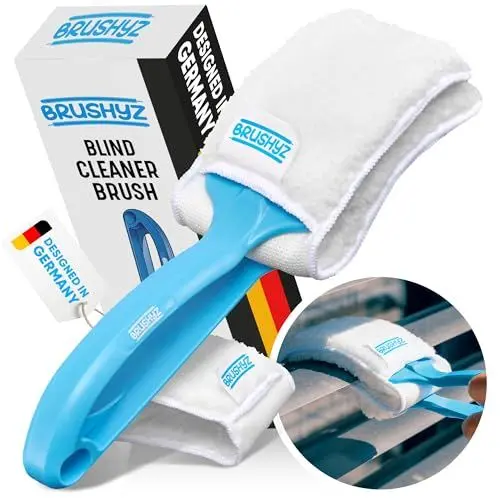 Produktbild: BRUSHYZ® Lamellenreiniger Bürste für effiziente Lamellen Reinigung von Raffstore und Jalousie außen & innen - Raffstore Reinigungsbürste - Jalousie Reiniger - Lamellenreinigungszange inkl. 2 Pads
