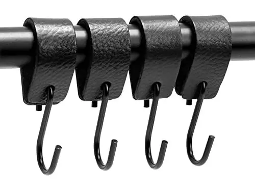 Produktbild: Brute Strength - S Haken Mit Lederschlaufe - Schwarz - 4X - 12,5 x 2,5 cm - Kleiderhaken Garderobenhaken Fleischerhaken Leder
