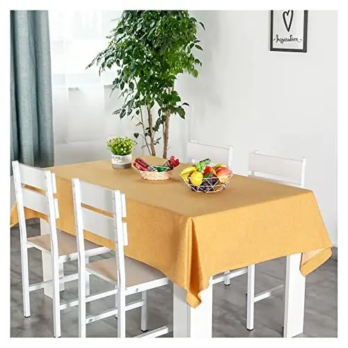Produktbild: EHOMERY Bruweleit Tischdecken Wachstuch Meterware Einfache Volltonfarbe Gartentischdecke Leinen Table Cloth Middle Orange Gelb Tischschutz Dekoration 140X230Cm