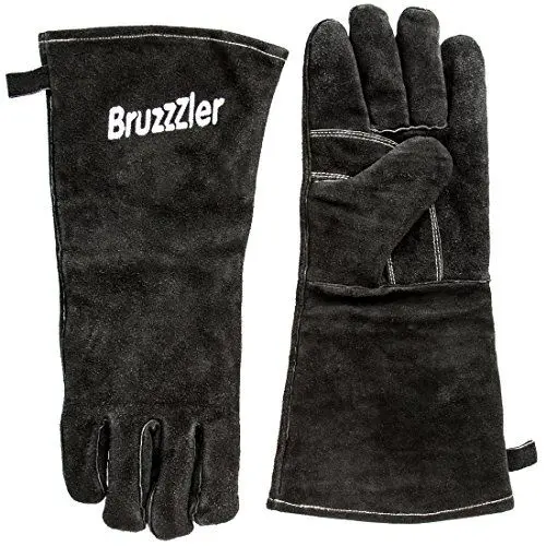 Produktbild: Bruzzzler feuerfest Grillhandschuhe, Grill Lederhandschuhe, lang, im Universalgröße, hitzebeständiger Handschuh für BBQ, Kamin, Backofen, Gasgrill und Holzkohlengrill, hochwertig verarbeitet