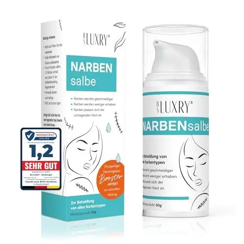 Produktbild: BS Luxry® Testsieger Narbengel für Kinder & Erwachsene – 30 g Narbensalbe zur Reduzierung der Sichtbarkeit von Narben – Verringert Gewebespannung & Juckreiz - Narbenheilung - Dehnungstreifen