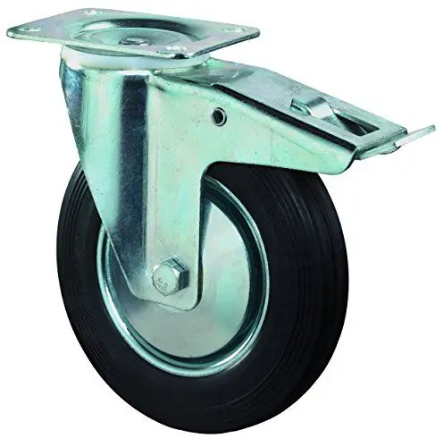 Produktbild: BS Rollen L420.B55.101 Transportrolle, Lenkrolle mit Feststeller, Ø 100 mm, Anschraubplatte, Gummirad schwarz, Radkörper Stahl