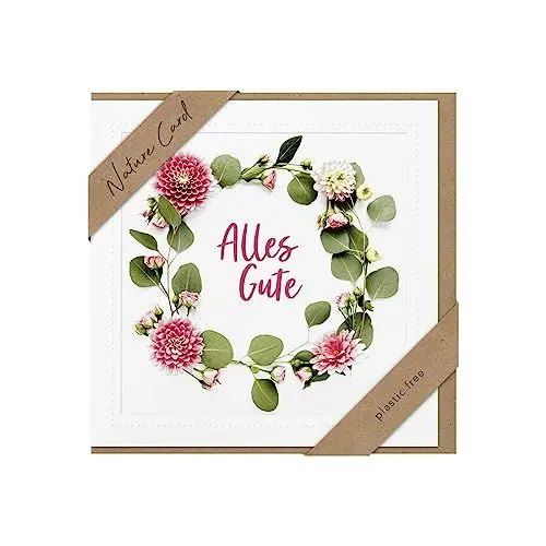 Produktbild: bsb - Alles Gute Karte - Blumenkranz - Nature Card - Nachhaltige Karten mit Umschlag - Karte Liebe & Freundschaft - 15,5 x 15,5 cm