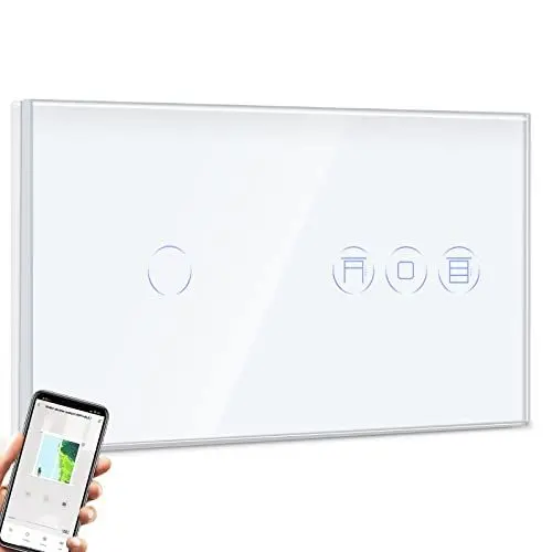 Produktbild: BSEED Alexa Lichtschalter mit Rolladenschalter,1 Fach 1 Weg WiFi Touch Schalter Fernbedienung mit Smart Life/Tuya APP,Smart Rolladenschalter arbeitet mit Alexa,Google Home,Smart Jalousieschalter Weiß