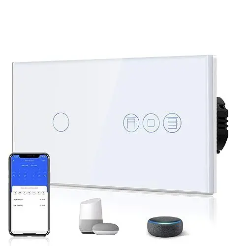 Produktbild: BSEED Alexa WiFi Berührungssensor Touch Schalter 1 Fach 1 Weg Fernbedienung mit Smart Life/Tuya APP mit Smart Rolladenschalter Jalousieschalter Alexa Kompatibel Weiß