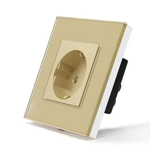 Produktbild: BSEED Glas Schuko Steckdose Single- mit Schrauben- Design Schutzkontakt Wandsteckdose mit Glasrahmen Gold