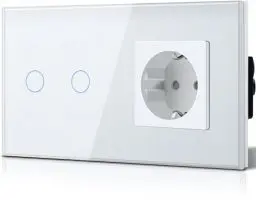 Produktbild: BSEED Lichtschalter mit Schuko Steckdose Glas, unterputz, 16 Amp CEE steckdosentresor, 2 Fach 1 Weg Touch Wandleuchtenschalter Weiss, Flacher wechselschalter, Modern, Wasserdicht Innenschalter