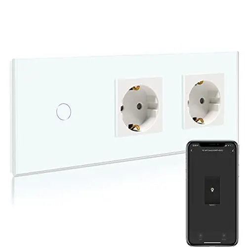 Produktbild: BSEED Normal Steckdose mit Smart Alexa Lichtschalter Kompatibel mit Alexa,Google Home,Touchscreen-schalter,Smart Lichtschalter 1 Fach 1 Weg 16Amp Doppel Steckdose Weiß (Neutrale Leitung benötigt)