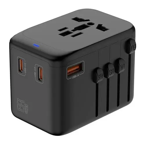 Produktbild: BSEED Reiseadapter Weltweit 65W Schnellladegerät, Reisestecker Adapter Weltweit, 5 IN 1 Universal Adapter, Internationaler Steckdosenadapter mit 1 USB/3 USB C, UK/USA/EU/AUS Travel Adapter Steckdose