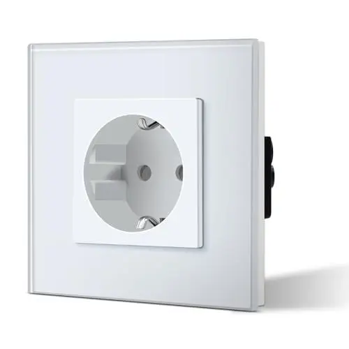 Produktbild: BSEED Schuko Steckdose 1 Fach EU-Standard Einzel Wandsteckdose Kristall Glas Platte 16Amp 250 V Verlängerungssteckdosen 86mm Weiß
