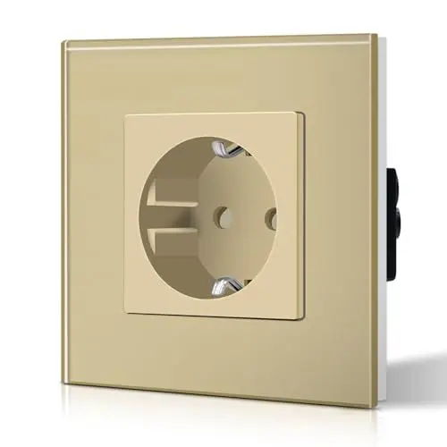 Produktbild: BSEED Schuko Steckdose 1 Fach EU-Standard Einzel Wandsteckdose Kristall Glas Platte 16Amp 250 V Verlängerungssteckdosen 86mm Gold