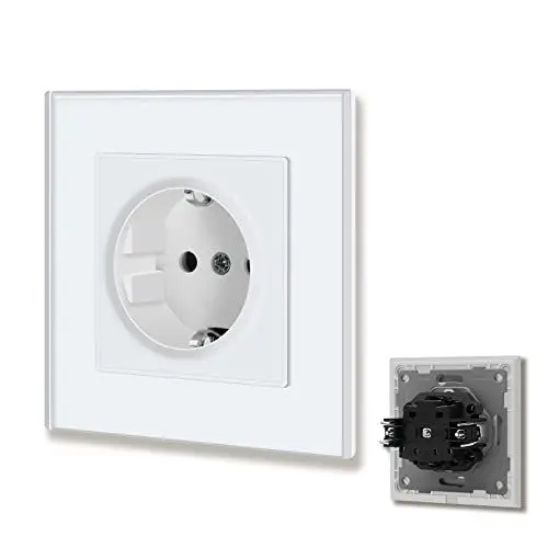 Produktbild: BSEED Schuko Steckdose 1 Fach Steckdose mit Steckklemme Kristall Glas Platte Einzel Steckdose 16Amp Einbausteckdose Unterputz Steckdose 86mm Weiß Verlängerungssteckdosen Wandsteckdose