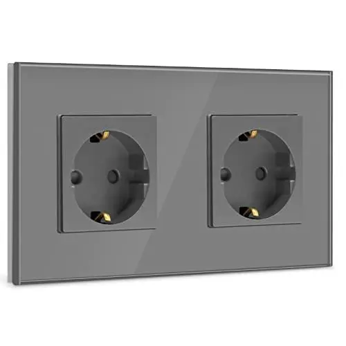 Produktbild: BSEED Schuko Steckdose 2 Fach Steckdose Glas Unterputz Steckdose,Steckdosen mit Kristall Glas Platte Doppel Wandsteckdosen 16Amp EU Standard Verlängerungssteckdosen Grau -157mm
