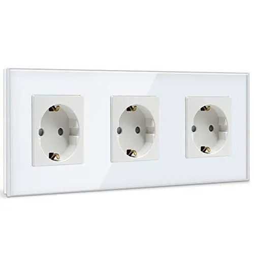 Produktbild: BSEED Schuko Steckdose 3 Fach Kristall Glas Platte Steckdose Glas Schuko Dreifach Steckdose 16Amp Steckdose Weiß Verlängerungssteckdosen Wandsteckdose-228mm