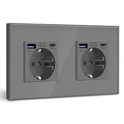 Produktbild: BSEED Schuko Steckdose mit USB C 20W Schnellladegerät USB Type C Wandsteckdose mit Glas Panel, 2 Fach Steckdose, USB Steckdose Unterputz, Einbausteckdose Geeignet für Phone, Pad, MP3 und mehr-Grau