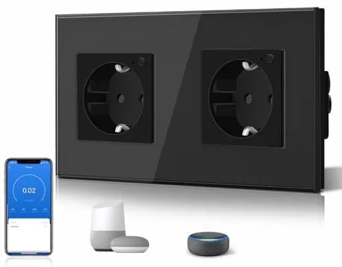 Produktbild: BSEED Schuko Wifi Doppelt Steckdose Unterputz mit Energieüberwachung 16A Smart Alexa, APP-Steuerung Arbeit mit Alexa/Google Home Stromverbrauch messen, Zeitpläne, Timer, Nur 2.4 GHz Schawarz
