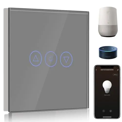 Produktbild: BSEED Smart Dimmer Lichtschalter 1 Fach 1 Weg Wifi Smart Led Dimmer Lichtschalter arbeitet mit Amazon Alexa,Touch Wandschalter Glas Touchscreen-schalter Grau(Erforderlich NeutralDraht)