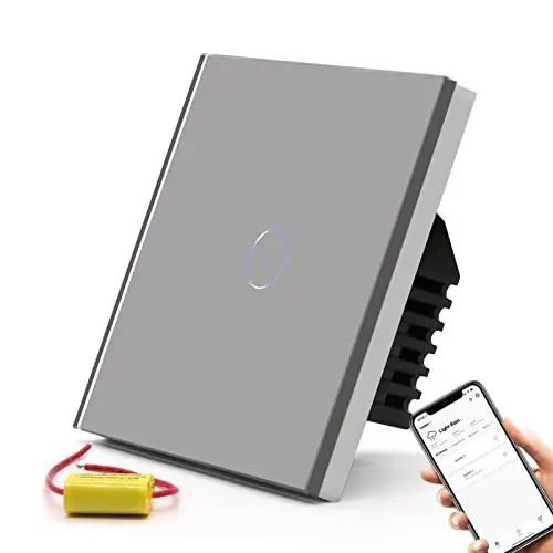 Produktbild: BSEED Smart Lichtschalter,1 Fach Smart Lichtschalter arbeitet mit Alexa und Google Home,Glas Touchscreen Schalter mit Smart Life APP Steuerung und Timing-Funktion Grau(NO neutraler Draht)