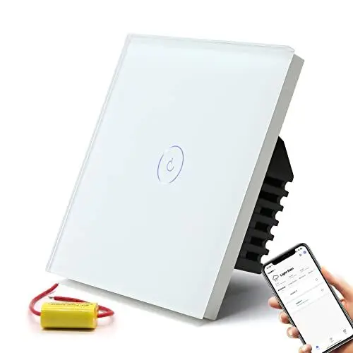 Produktbild: BSEED Smart Alexa Lichtschalter,1 Fach Smart Lichtschalter arbeitet mit Alexa und Google Home,Glas Touchscreen Schalter mit Smart Life APP Steuerung und Timing-Funktion Weiß(NO neutraler Draht)