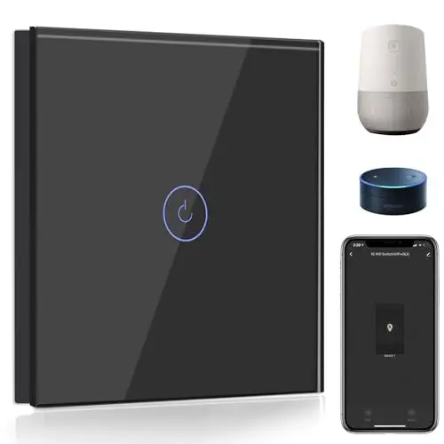 Produktbild: BSEED Smart Lichtschalter 1 Fach 1 Weg Wifi Smart Lichtschalter arbeitet mit Amazon Alexa and Google Home,Touch Wandschalte Glas Touchscreen-schalter Schwarz(Erforderlich NeutralDraht)