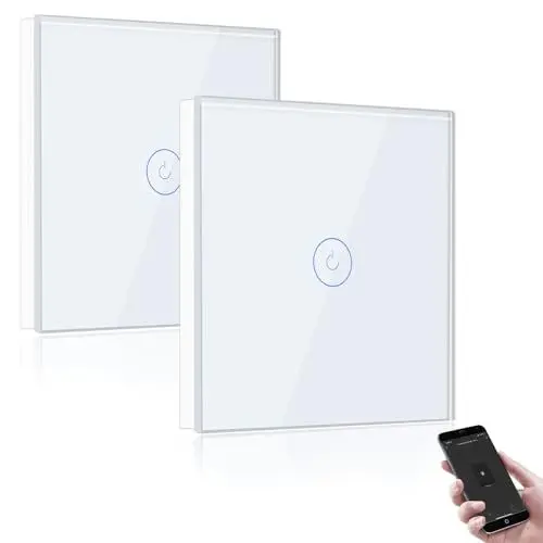 Produktbild: BSEED Smart Lichtschalter 1 Fach 2 Wege Wifi Smart Lichtschalter arbeitet mit Amazon Alexa and Google Home,Glas Touchscreen-schalter Weiß-2 Pack(Erforderlich NeutralDraht)