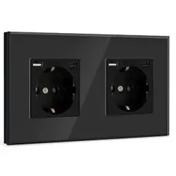 Produktbild: BSEED USB Steckdose Doppel Schwarz Schuko Steckdose mit USB Anschluss (Max. 2.1A) Typ C Port Unterputz Steckdose Glas Schutzkontakt-Steckdose Ladegerät für Handys, Laptops etc