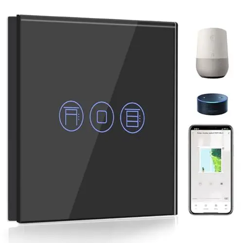 Produktbild: BSEED WiFi Smart Rolladenschalter, Fernbedienung und Timer-Funktion mit Smart Life/Tuya APP, arbeitet mit Alexa Echo und Google Home, WiFi Jalousieschalter mit Touch Panel Schwarz