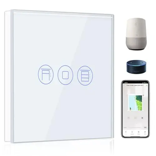 Produktbild: BSEED WiFi Smart Rolladenschalter, Fernbedienung und Timer-Funktion mit Smart Life/Tuya APP, arbeitet mit Alexa Echo und Google Home, WiFi Jalousieschalter mit Touch Panel Weiß