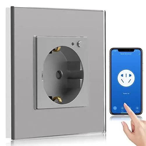 Produktbild: BSEED Wifi Smart Steckdose,arbeitet mit Amazon Alexa,Google Home,Timing-Funktion und APP-Steuerung,1 Fach Schuko Steckdose Grau,Unterputz Glas Intelligente Steckdose-auf NUR 2.4 GHz Netzwerk