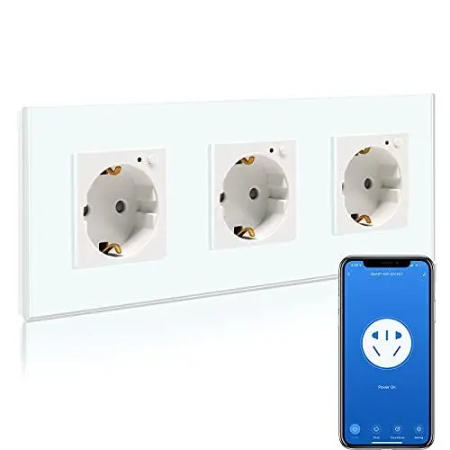 Produktbild: BSEED Wifi Smart Steckdose,arbeitet mit Amazon Alexa,Google Home,Timing-Funktion und APP-Steuerung,3 Fach Schuko Steckdose Weiß,Unterputz Glas Intelligente Steckdose-auf NUR 2.4 GHz Netzwerk