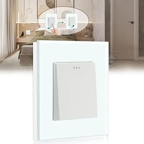Produktbild: BSEED Wipptaster Lichtschalter 1 Fach 1 Weg Glas Wipptaster Unterputz Taste Schalter Wandschalter Weiß (Nach Drücken in ursprüngliche Position zurückspringen)