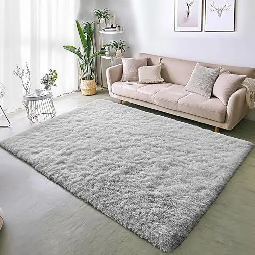 Produktbild: BSGIFT Flauschiger Hochflor Teppich 60x110 - Grauer Teppich rutschfest für Wohnzimmer Schlafzimmer Kinderzimmer - Modern Wohnzimmerteppich Bettvorleger, Shaggy Langflor Fellteppich Grau