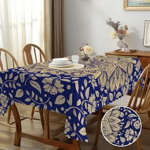 Produktbild: BSGIFT Tischdecke Mandala Rechteckig 110x140 cm, Boho Style Garten Tischdecken für Draußen Polyester Outdoor Abwaschbar Gartentischdecke Eckig Wetterfest für Küche Gartentisch Esstisch Party