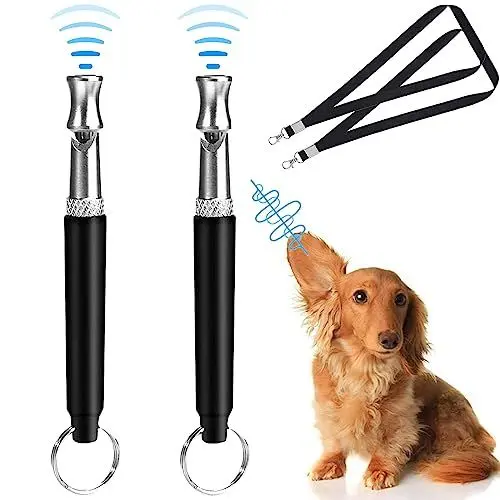 Produktbild: BSITSSS 2 Stück Hundepfeife, Hundepfeife RüTter Rückruf, Hundepfeifen Einstellbare Hochfrequenz, Ultraschall Hundepfeife mit Lanyard, Hunde Training ZubehöR für Effektives Hundetraining(Schwarz)