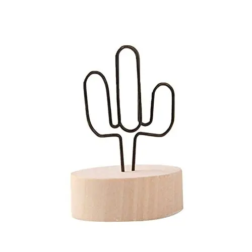 Produktbild: BSTCAR Tischkartenhalter mit Holzsockel,Tischkartenhalter Namenskartenklammern Niedlicher Kartenfotohalter für Tafelaufsätze, Party (Holz+Metall 4)