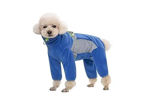Produktbild: BT Bär Fleece Mantel für Hunde,4-Bein Ganzkörperjacke mit D Ring reflektierend,Verstellbarer Jumpsuit Reißverschluss Haustier Warme Wintermäntel für kleine Hunde Mittlere Hunde (S,Blau)