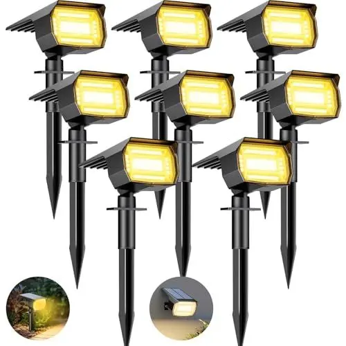 Produktbild: btfarm 8 Stück Solarstrahler für Außen Garten, 72 LED Solarlampen für Außen IP65 Wasserdicht Solar Strahler Gartenleuchten, Solarleuchten für Rasen Auffahrt Gehweg Patio Baum, Warmweiß