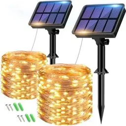 Produktbild: btfarm Solar Lichterkette Aussen, 2x8M 80 LED Solarlichterkette Außen Wetterfest 8 Modi IP65 Wasserdicht Kupferdraht, Outdoor Lichterkette Solar Kette Draht für Balkon Garten Deko, Warmweiß