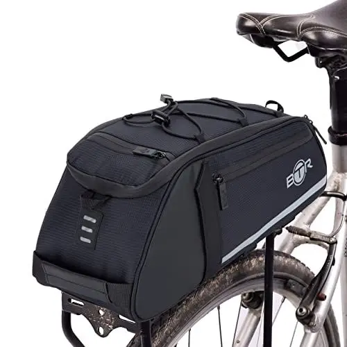 Produktbild: BTR Wasserabweisende 9 Liter Gepäckträgertaschen, Fahrradtasche Gepäckträger Tasche. Fahrradtasche mit Bezug und Netz. Schwarz