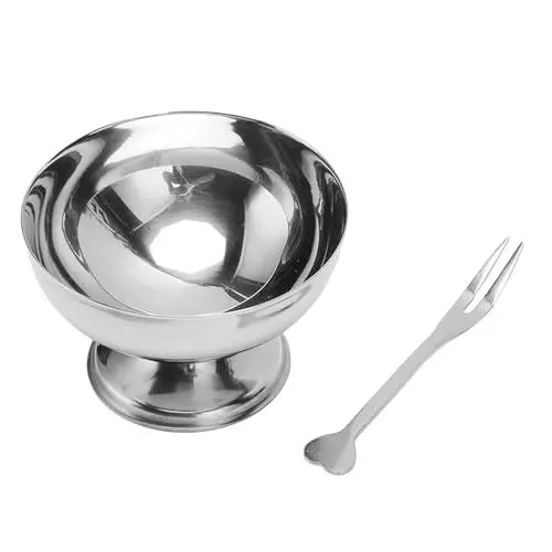 Produktbild: Buachois 1 Set Edelstahl-Eisbecher, wiederverwendbare Dessert-Servierschale, Mini-Joghurt-Snack-Süßigkeitsbecher mit rundem Fuß für Salat, Obst, Puddin