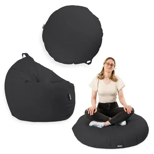 Produktbild: BuBiBag Premium 2-in-1 Sitzsack mit Füllung für Kinder & Erwachsene | Outdoor & Indoor | Sitzkissen Bodenkissen | Spielen & Entspannen | Wasser- und schmutzabweisend (Anthrazit, 125 cm)