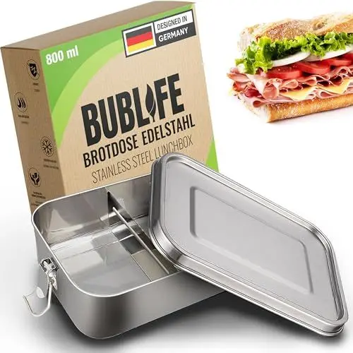 Produktbild: Bublife 800ml Brotdose, Lunchbox, Brotdose Kinder mit Fächern, Bento Box Kinder, Jausenbox, Lunchbox Erwachsene, Edelstahl Dose mit Fächern, Brotdose-Erwachsene