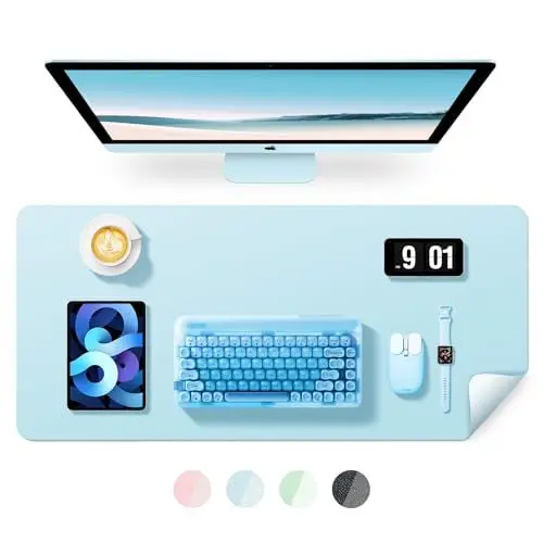 Produktbild: BUBM Schreibtischunterlage 80x40cm, Premium Leder Mauspad, Rutschfeste Tischunterlage Schreibunterlage, Multifunktionales Office Mousepad Schreibtisch Zubehör für Büro & Homeoffice (Blau)