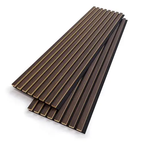 Produktbild: BUBOS Akustikpaneele 2er Set, 120x32,7 cm Wandpaneele Holz, wandverkleidung holzpaneele wand für Wohnzimmer,Home Office & Studio(Natürliche Walnuss)