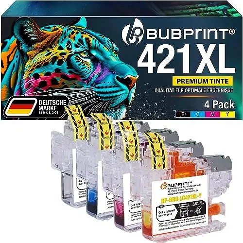 Produktbild: Bubprint 4 LC-421 XL Druckerpatronen kompatibel für Brother LC421 XL als Ersatz für Brother DCP-J1050DW DCP-J1140DW MFC-J1010DW Schwarz Cyan Magenta Gelb Multipack