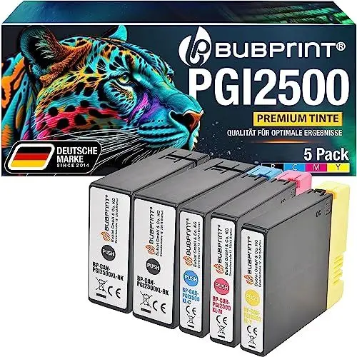 Produktbild: Bubprint PGI 2500XL 5 Druckerpatronen kompatibel als Ersatz für Canon PGI-2500XL für Canon maxify MB5150 MB5450 MB5455 iB4150 MB5155 iB4050 MB5050 MB5350 MB5050 MB5100 MB5400 (2 BK/C/M/Y)